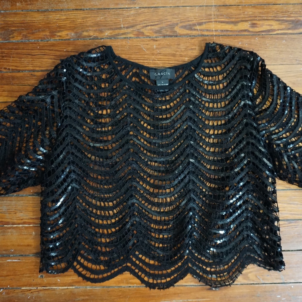 Black Sequin Crop Top